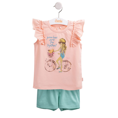 Compleu de vara ”Bicycle girl” roz F1