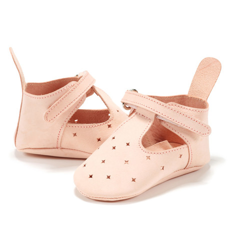 Moonie's - Papucei de piele pentru bebelusi Roz pal F1