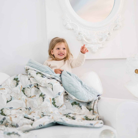 Imagine Patura  Toddler 110x140 Minky Collection - Heron in a cream lotus - Smoke Mint